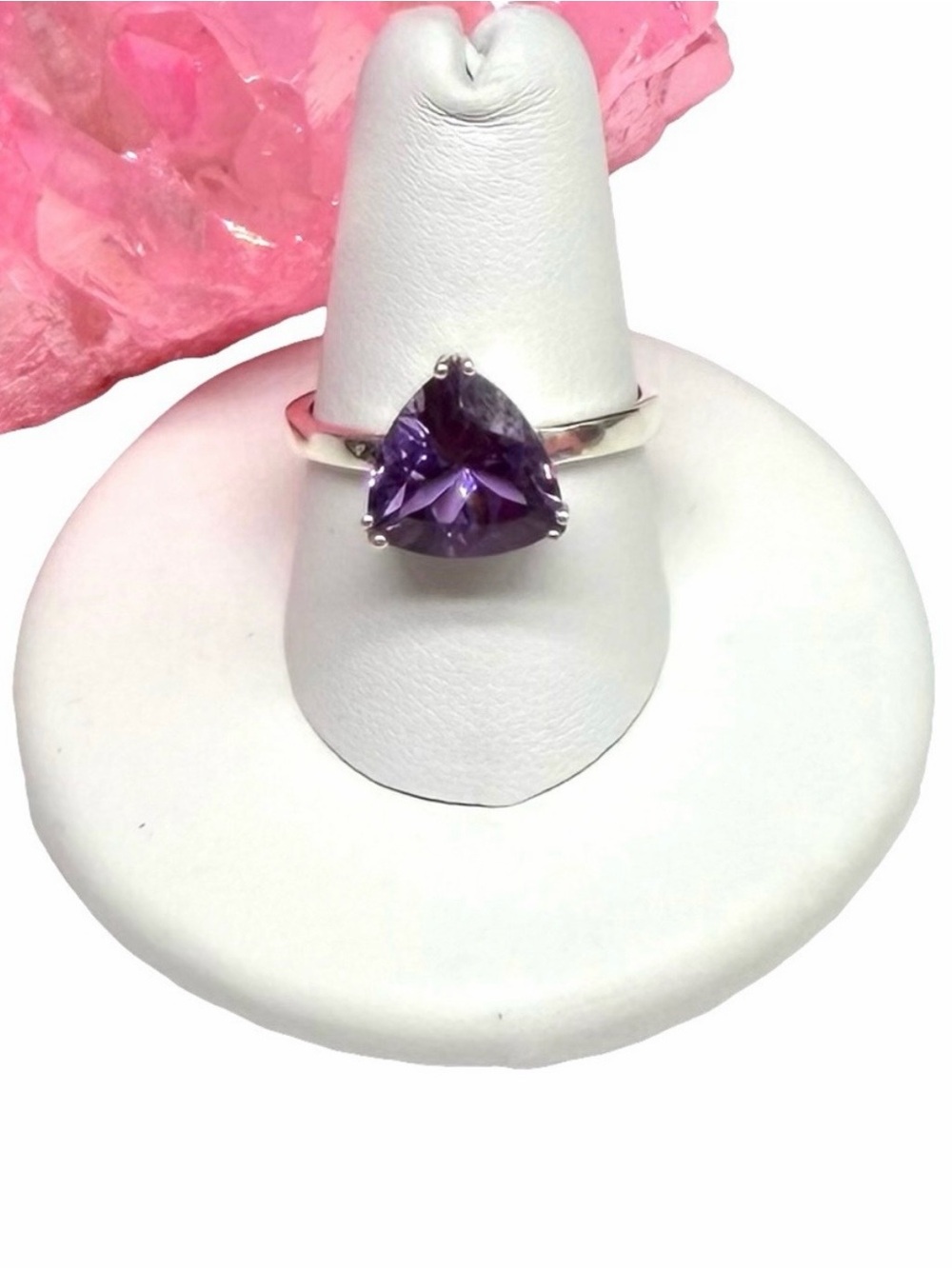 Amethyst Ring Size 7.5 Solid 925 Sterling Silver Trillion Cut Faceted Prong Set